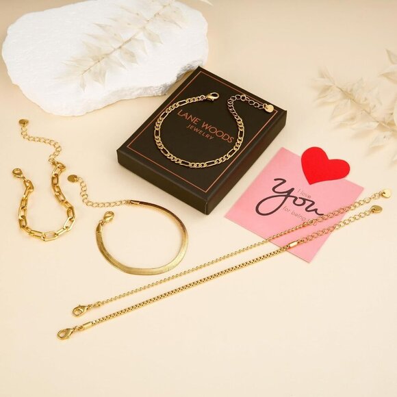 14K Gold Plated Bracelets for Women Dainty Stackable Chain Jewelry Gift - Picture 6 of 6